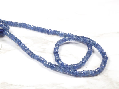 AAA Cornflower Blue Sapphire 2mm Hand Faceted Rondelles Bead Strand