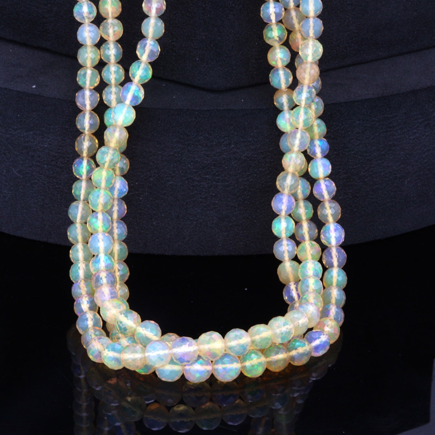 Yellow Ethiopian Opal 4mm - 5mm Hand Faceted Rounds Bead Strand