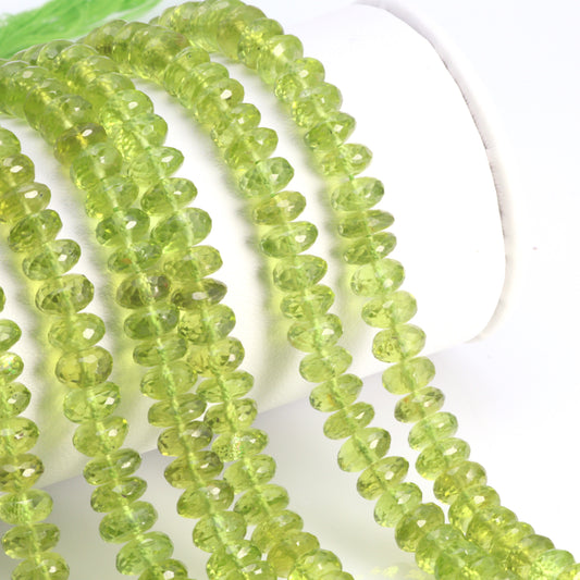 Green Peridot 6mm Faceted Rondelles Bead Strand