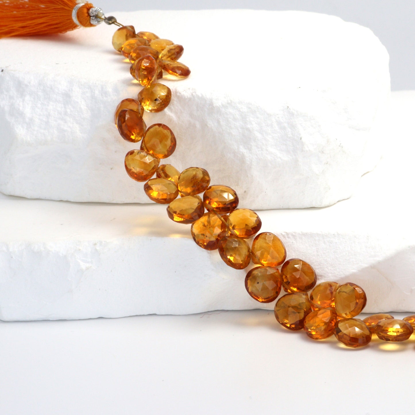 Orange Madeira Citrine 8mm Faceted Heart Shaped Briolettes