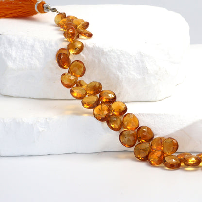 Orange Madeira Citrine 8mm Faceted Heart Shaped Briolettes