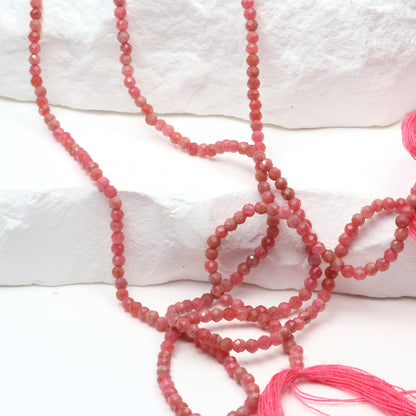 Pink Rhodochrosite 2mm Faceted Rounds Bead Strand