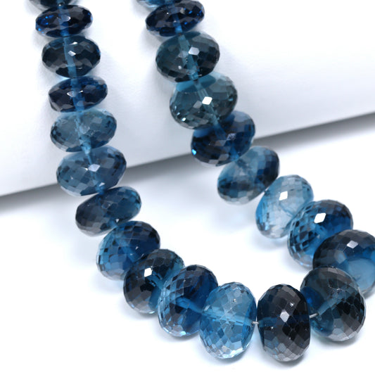 London Blue Topaz 10mm – 14mm Faceted Rondelles Bead Strand