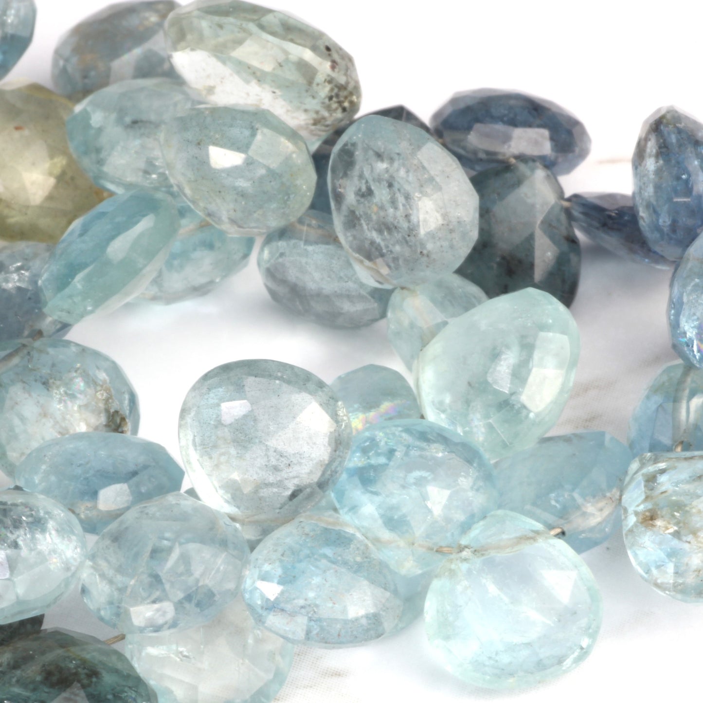 Blue Moss Aquamarine 9mm Faceted Heart Shaped Briolettes