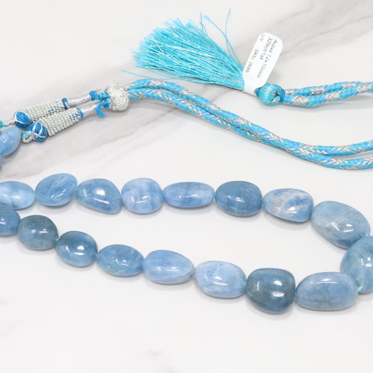 Blue Milky Aquamarine 12x10mm - 20x16mm Smooth Nuggets 1 Strand Bead Necklace