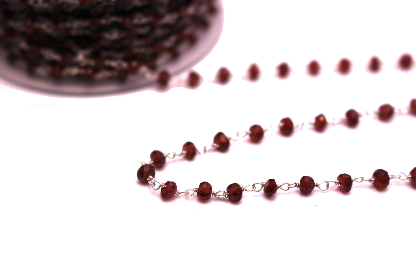 Red Garnet 3.5mm Faceted Rondelles Rosary Chain Sterling Silver Wire Wrap Chain by the Foot
