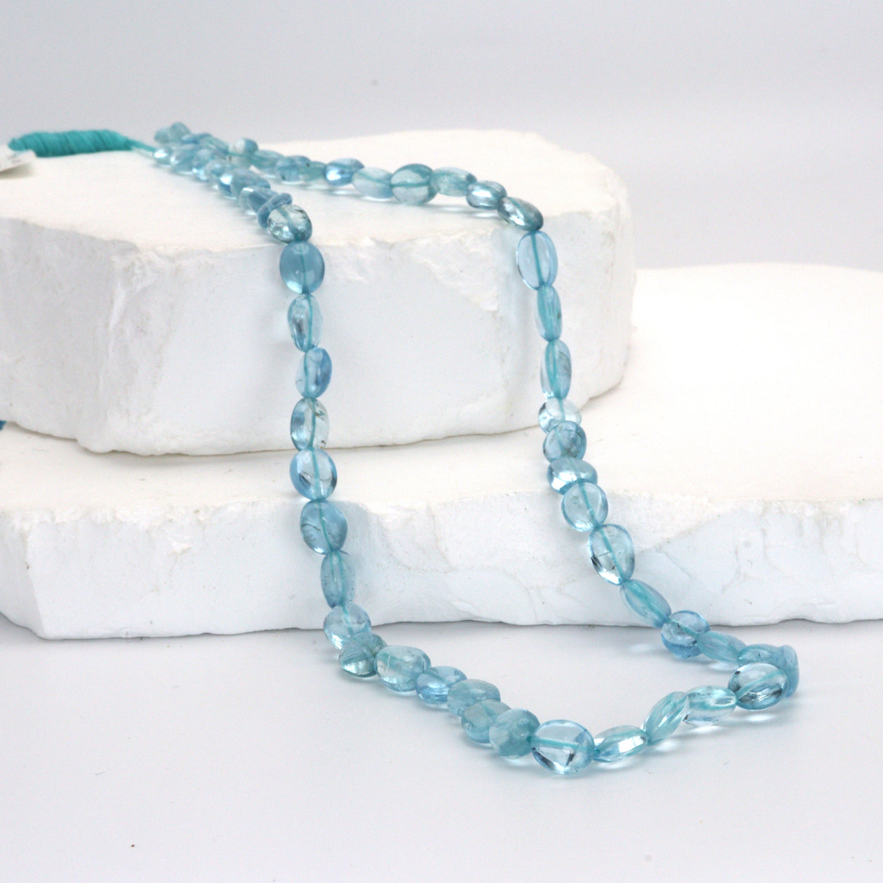 Blue Aquamarine 7x5mm - 8x6mm Smooth Ovals Bead Strand