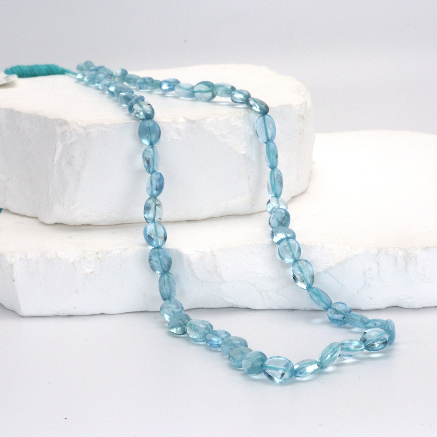 Blue Aquamarine 7x5mm - 8x6mm Smooth Ovals Bead Strand