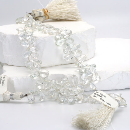 White Topaz 9x6mm Faceted Pear Shaped Briolettes Bead Strand
