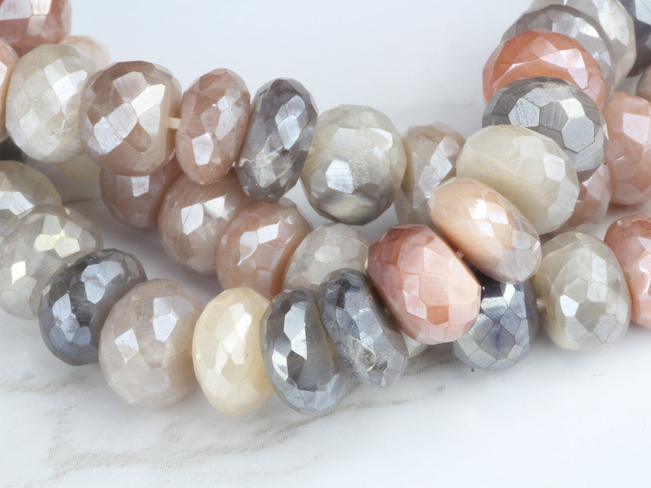 Coated Multi Moonstone 9mm Faceted Rondelles
