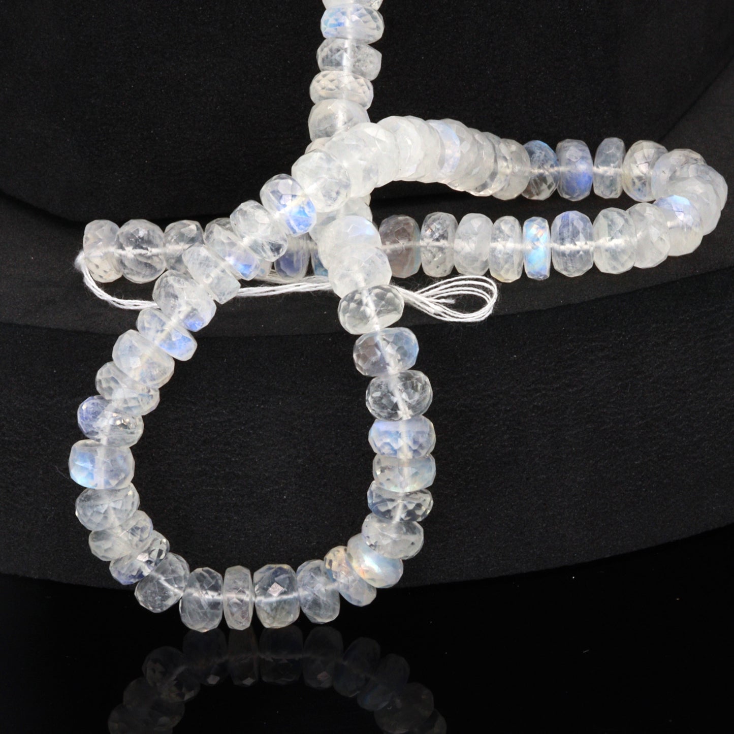 Blue Rainbow Moonstone 7mm Faceted Rondelles Bead Strand