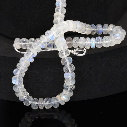 Blue Rainbow Moonstone 7mm Faceted Rondelles Bead Strand