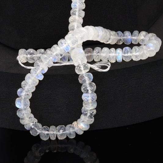 Blue Rainbow Moonstone 7mm Faceted Rondelles Bead Strand