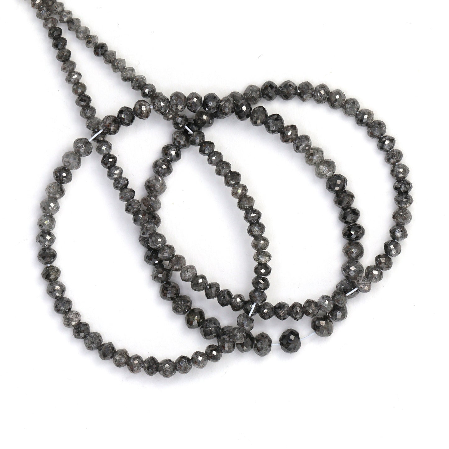 Gray Diamond 2.5mm - 4mm Hand Faceted Rondelles Bead Strand