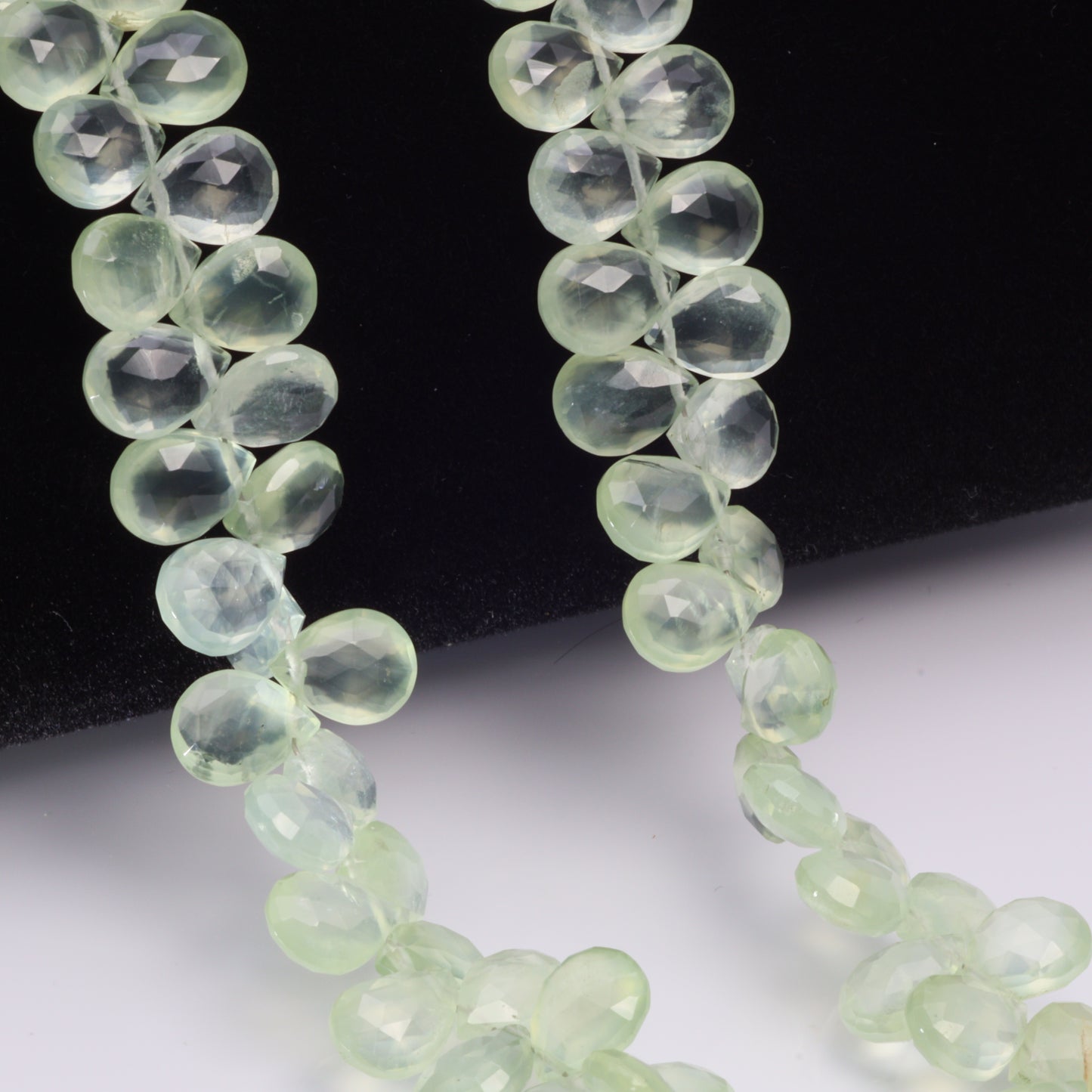 Green Prehnite 9x7mm Faceted Pear Shaped Briolettes Bead Strand