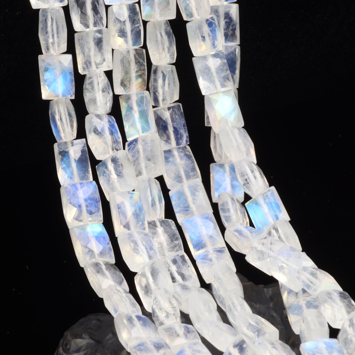 AA Blue Rainbow Moonstone 6x5mm Faceted Cushions Bead Strand