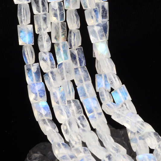 AA Blue Rainbow Moonstone 6x5mm Faceted Cushions Bead Strand