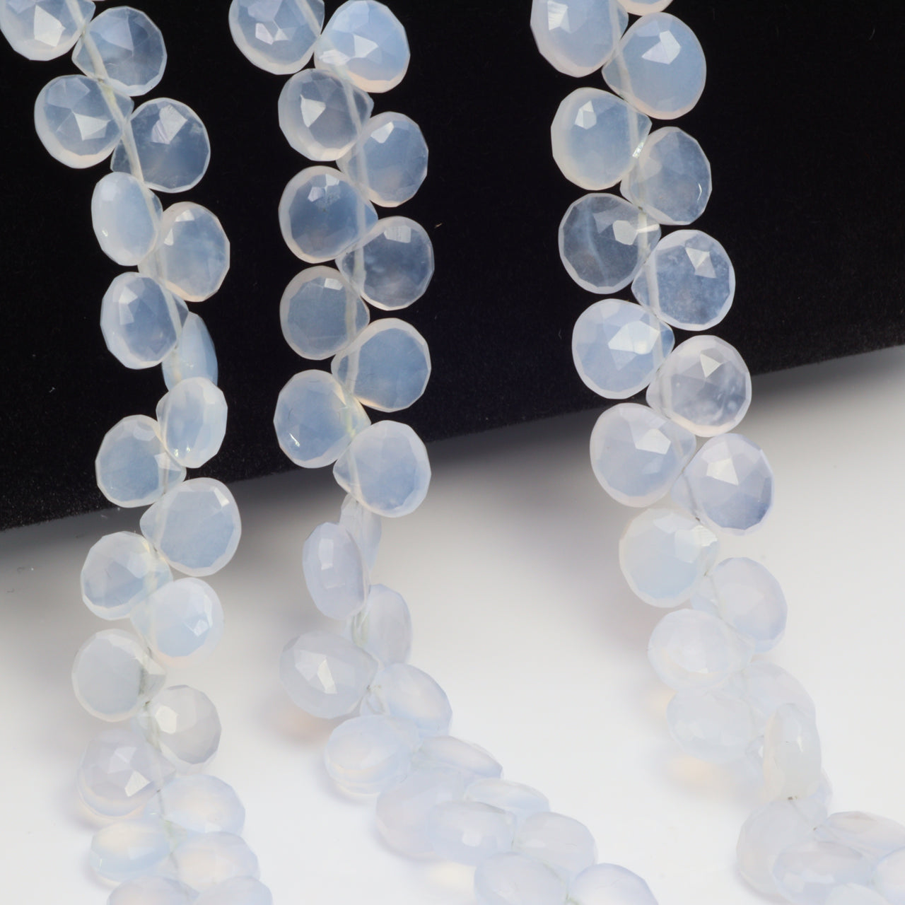 Natural Blue Chalcedony 7mm Faceted Heart Shaped Briolettes Bead Strand
