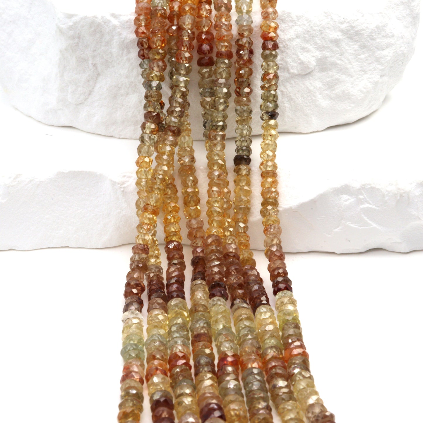Ombre Brown Zircon 3mm – 4mm Hand Faceted Rondelles Bead Strand