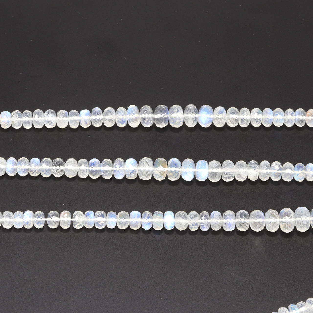 AAA Blue Rainbow Moonstone 7mm - 12mm Faceted Rondelles 5 Strand Bead Necklace