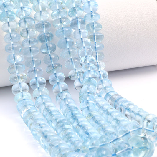 Blue Aquamarine 6mm - 7mm Smooth Rondelles Bead Strand