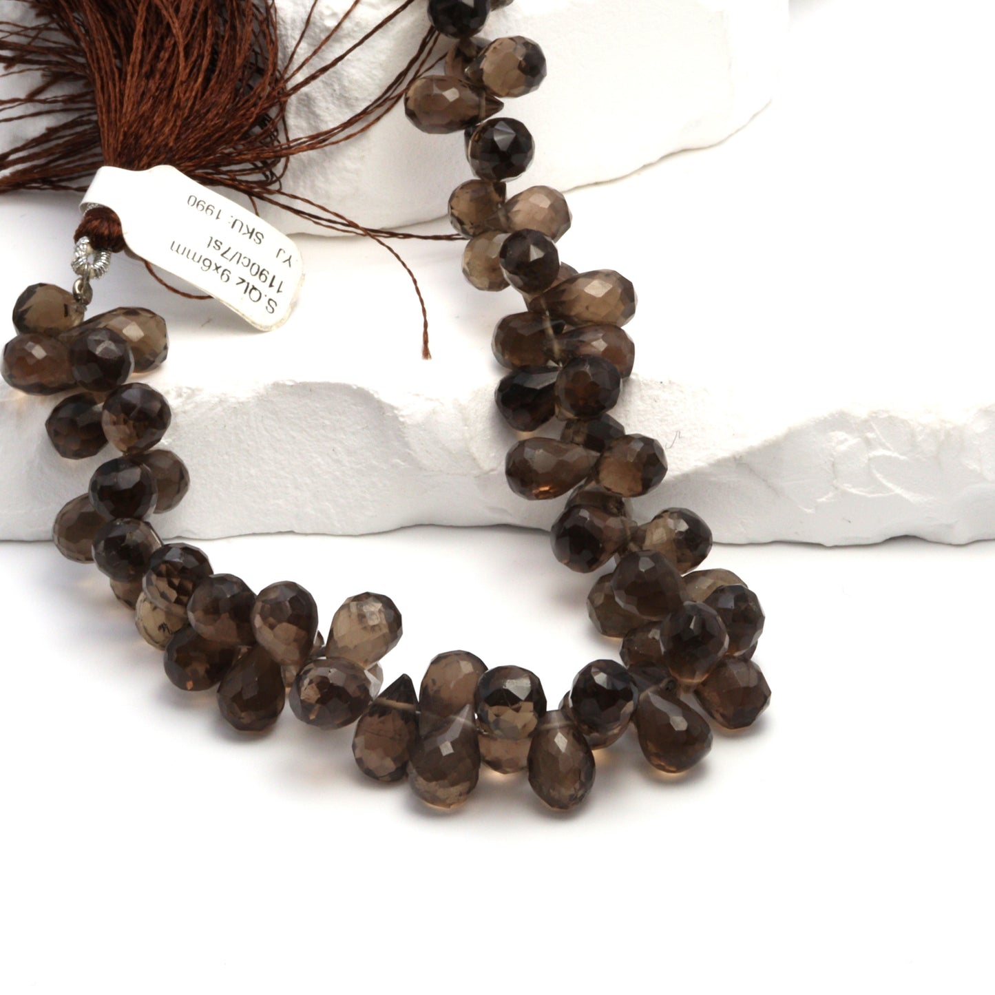 Brown Smoky Quartz 9x6mm Faceted Teardrop Briolettes