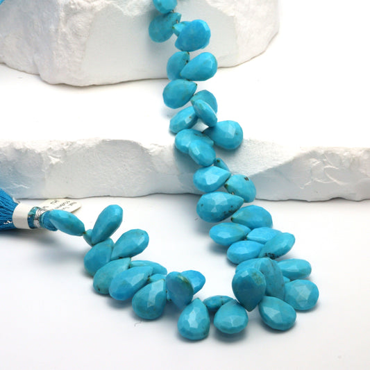 Natural Blue Turquoise 11x8mm Faceted Pear Shaped Briolettes Bead Strand