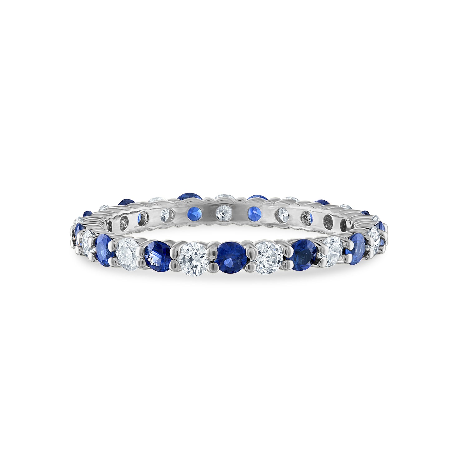Shared Prong Blue Sapphire and White Diamond Eternity Band