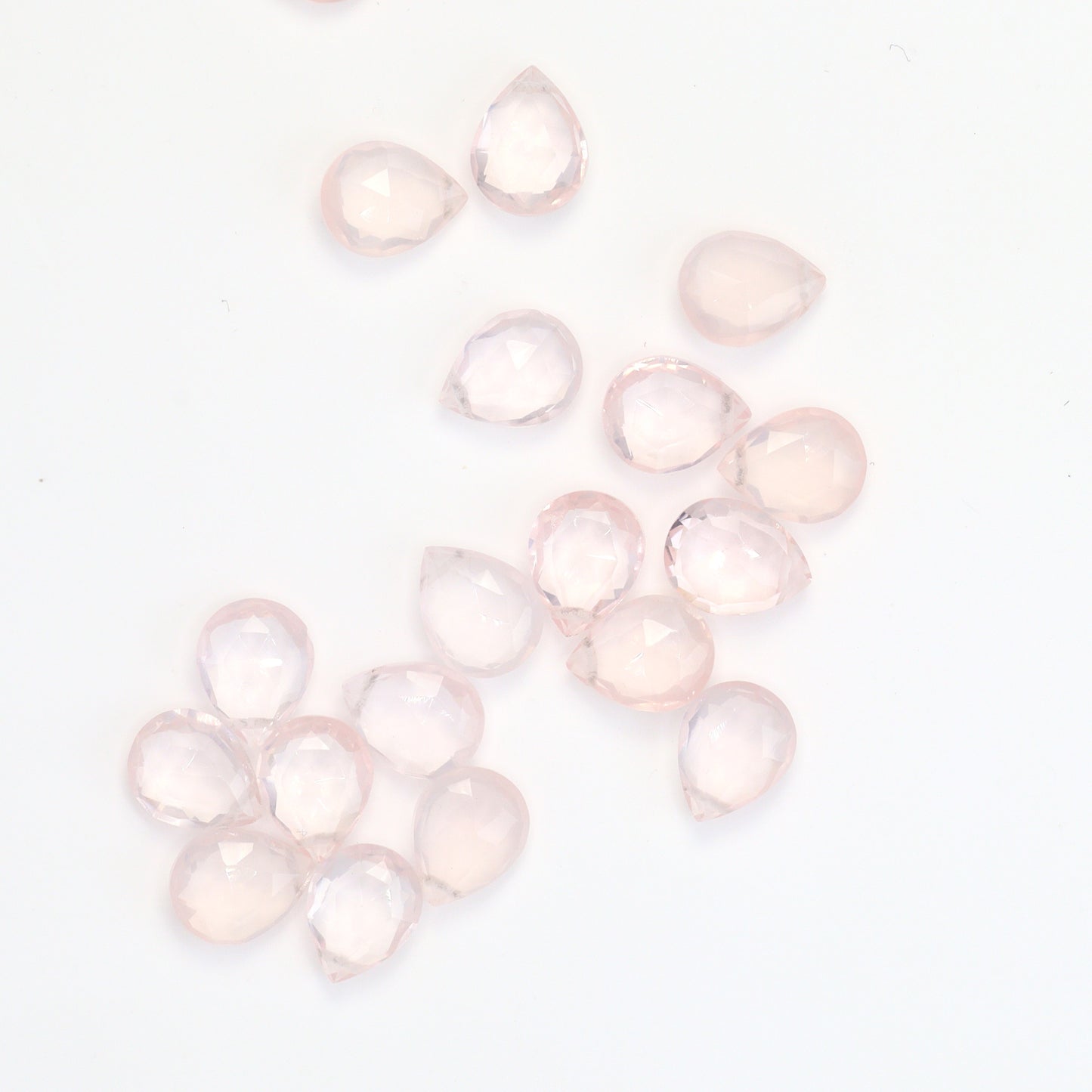 Pink Rose Quartz 9x7mm Faceted Pear Shaped Briolettes Loose Beads