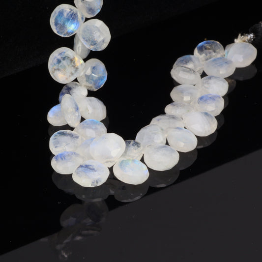 Blue Rainbow Moonstone 9mm Faceted Heart Shaped Briolettes