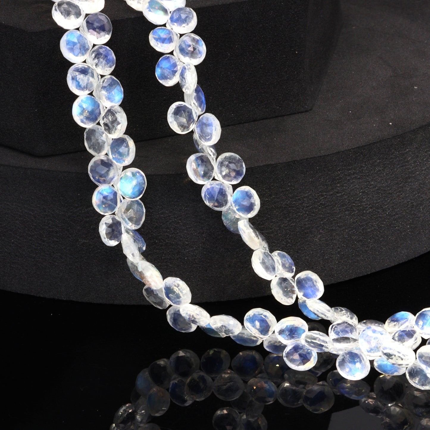 AAA Blue Rainbow Moonstone 7mm Faceted Heart Shaped Briolettes Bead Strand