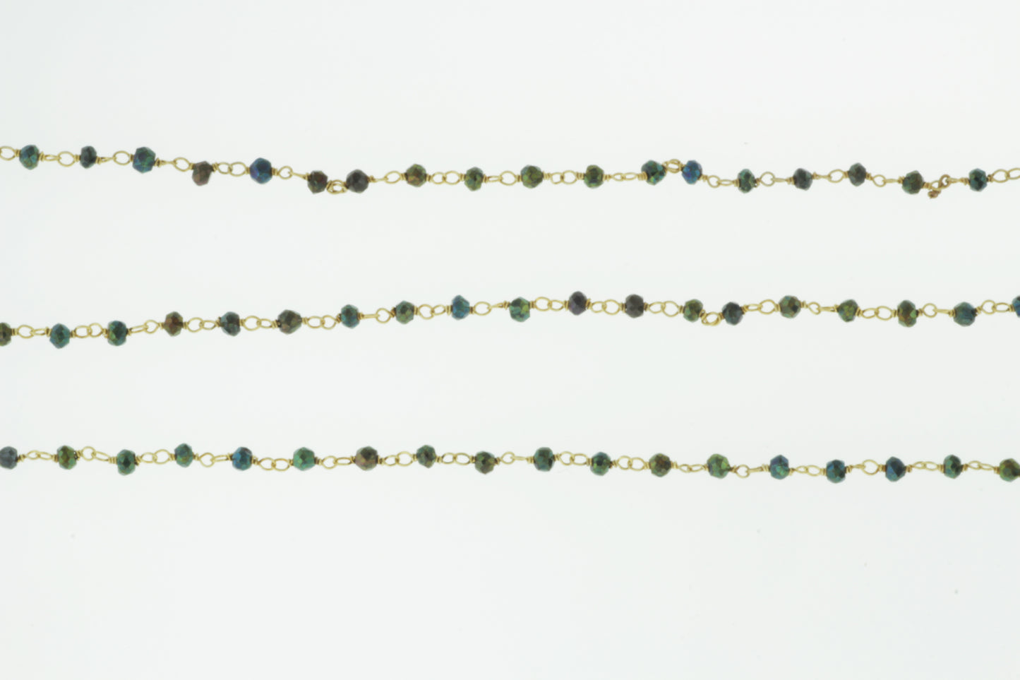 Green Coated Black Spinel 3mm Faceted Rondelles Rosary Chain Sterling Silver with Gold Plating Wire Wrap Chain by the Foot