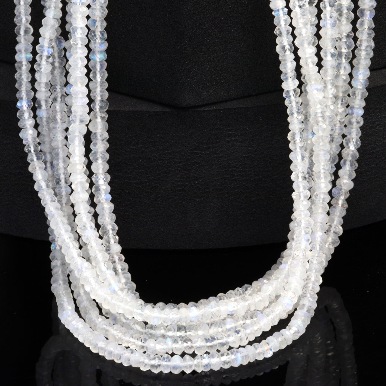 AA Blue Rainbow Moonstone 3.5mm Hand Faceted Rondelles Bead Strand