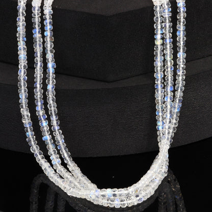AAA Blue Rainbow Moonstone 3.5mm Hand Faceted Rondelles Bead Strand