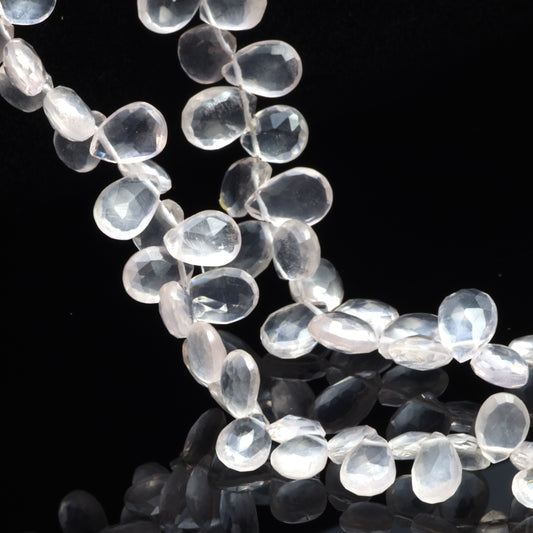 Pink Rose Quartz 7x5mm Faceted Pear Shaped Briolettes