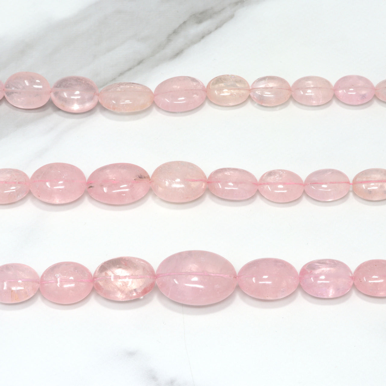 Pink Morganite 10x8mm - 20x17mm Smooth Ovals 3 Strand Bead Necklace