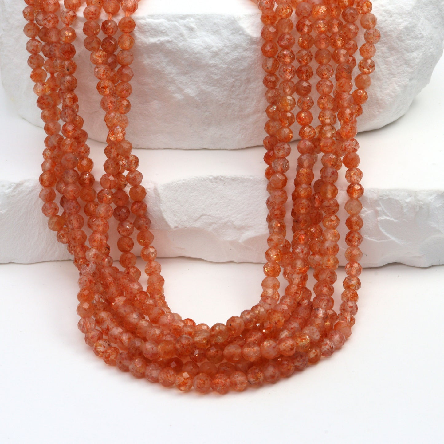 Orange Sunstone 3.5mm Faceted Rounds Bead Strand