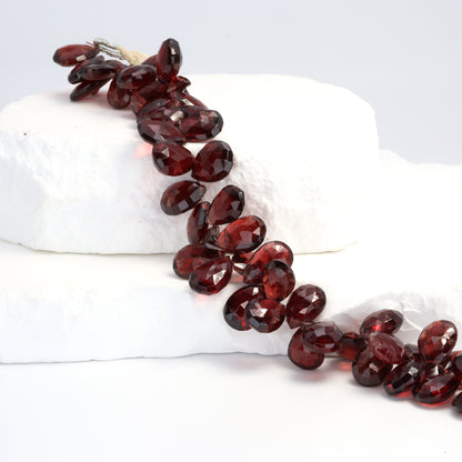 Red Garnet 12x9mm Faceted Pear Shaped Briolettes Bead Strand