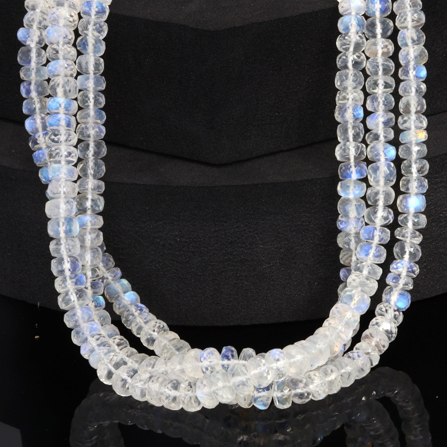 AA Blue Rainbow Moonstone 6mm Faceted Rondelles Bead Strand