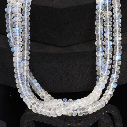 AA Blue Rainbow Moonstone 6mm Faceted Rondelles Bead Strand