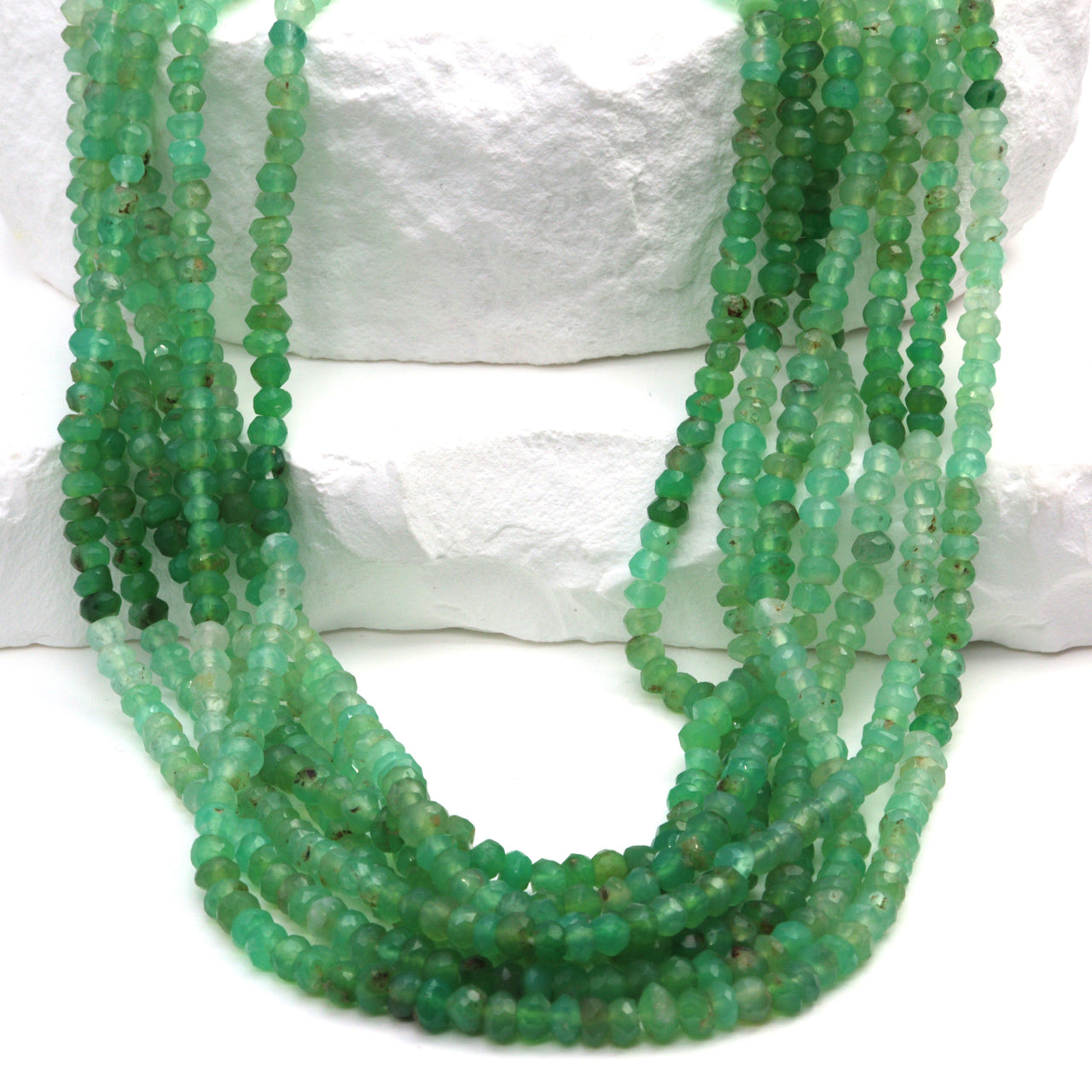 Ombre Green and White Chrysoprase 3mm Faceted Rondelles