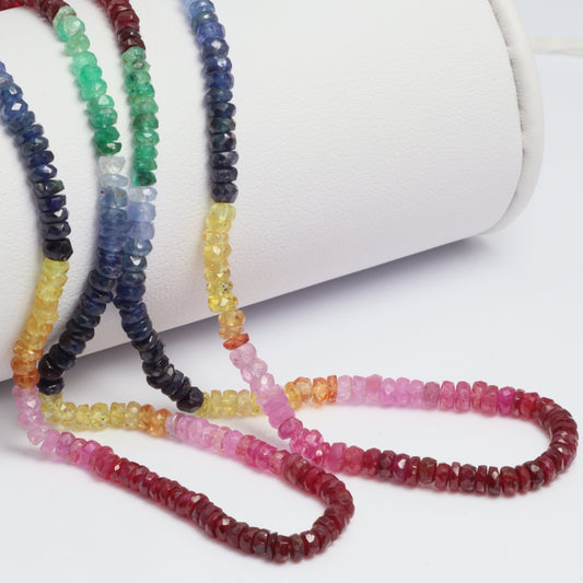 Rainbow Multi Ruby, Emerald, and Sapphire 2.5mm Faceted Rondelles