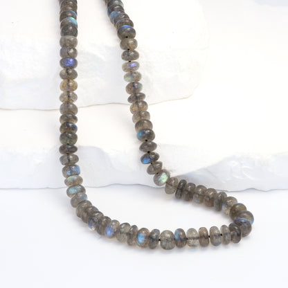 AA Blue Labradorite 7mm Smooth Rondelles Bead Strand