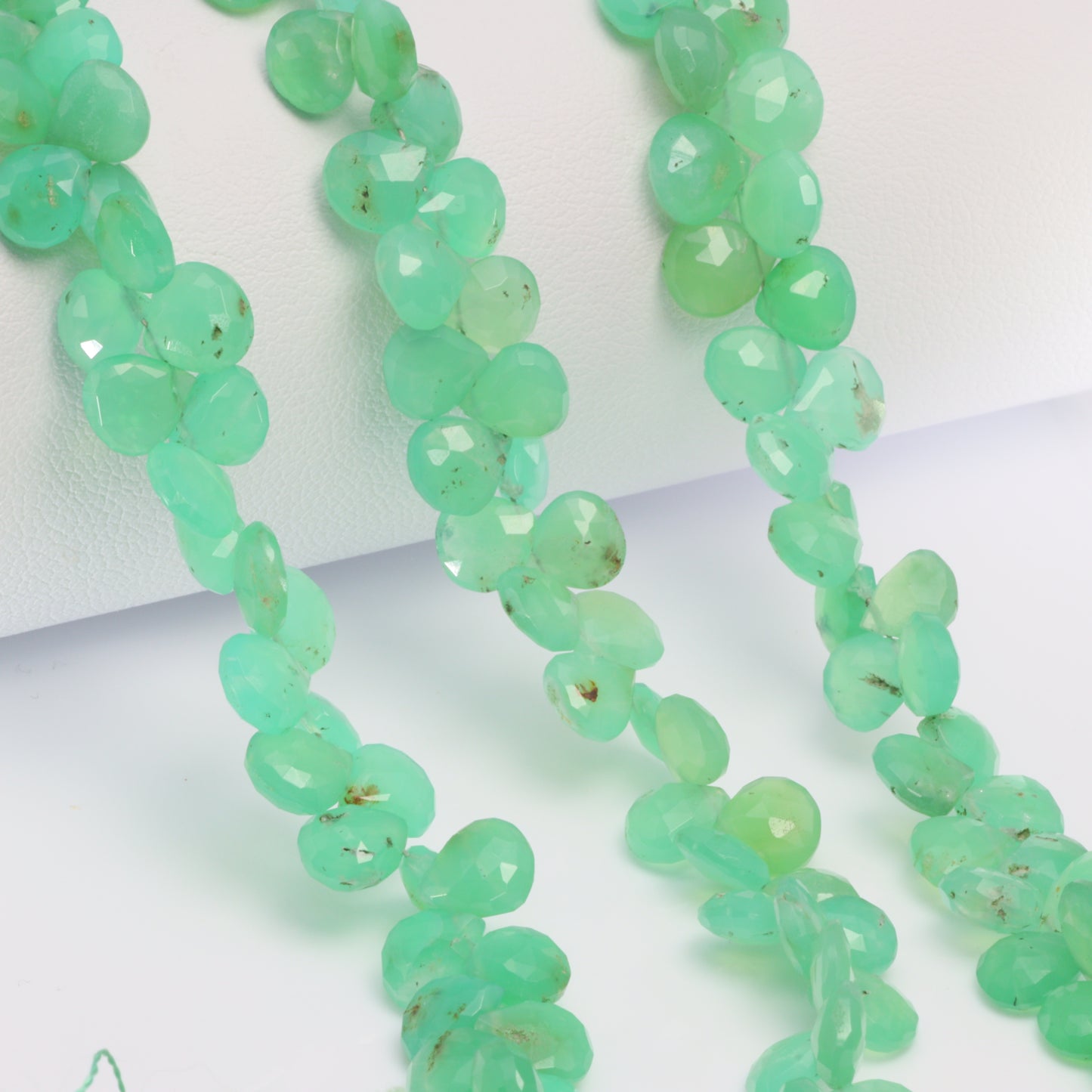 Apple Green Chrysoprase 6mm Faceted Heart Shaped Briolettes Bead Strand