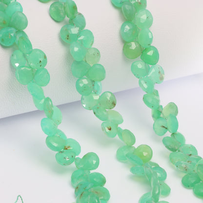 Apple Green Chrysoprase 6mm Faceted Heart Shaped Briolettes Bead Strand