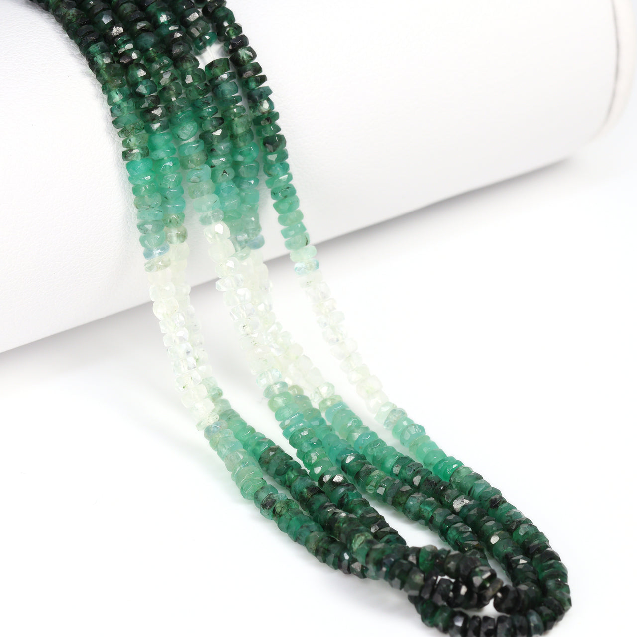 Ombre Green and White Emerald 2.5mm – 3.5mm Hand Faceted Rondelles Bead Strand