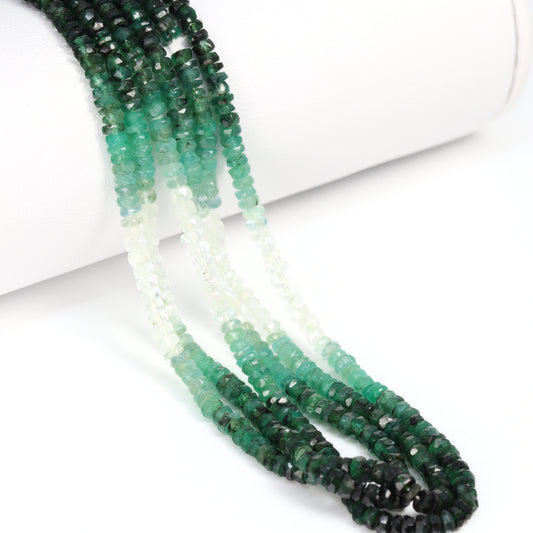 Ombre Green and White Emerald 2.5mm – 3.5mm Hand Faceted Rondelles Bead Strand
