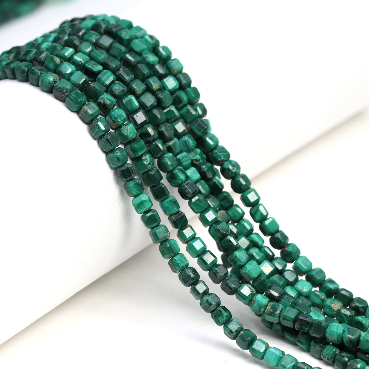 Green Malachite 3mm Faceted Cubes Bead Strand