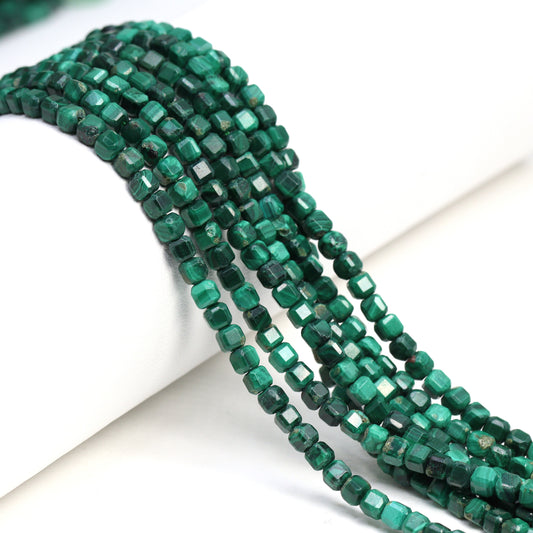 Green Malachite 3mm Faceted Cubes Bead Strand
