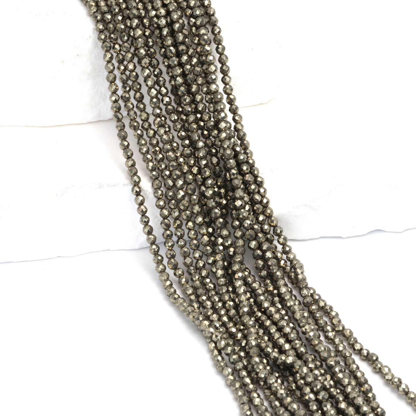 Natural Pyrite 2.5mm Faceted Rounds Bead Strand